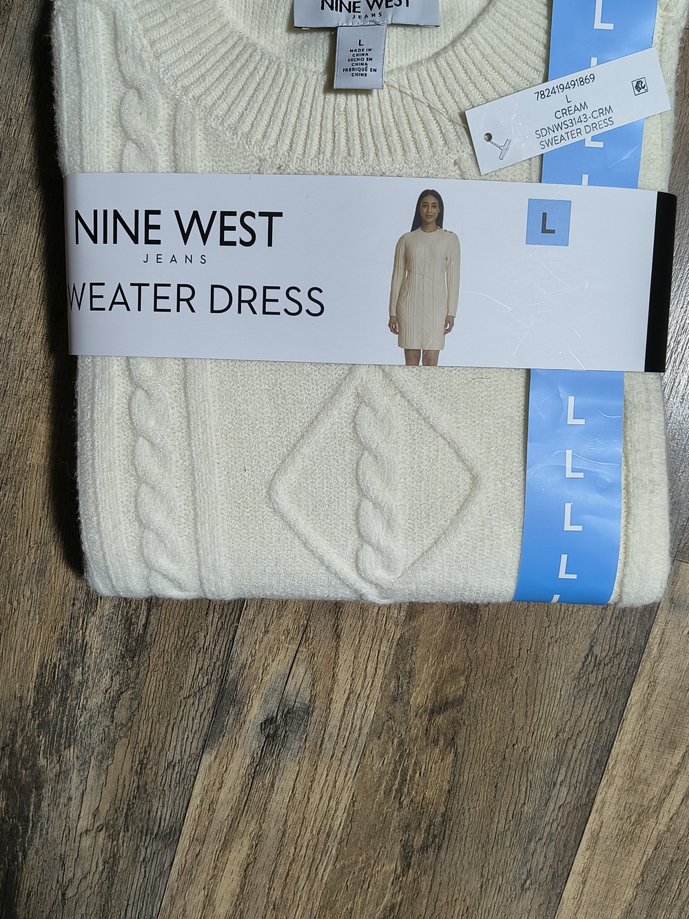 Nine West Cream Cable Knit Sweater Dress